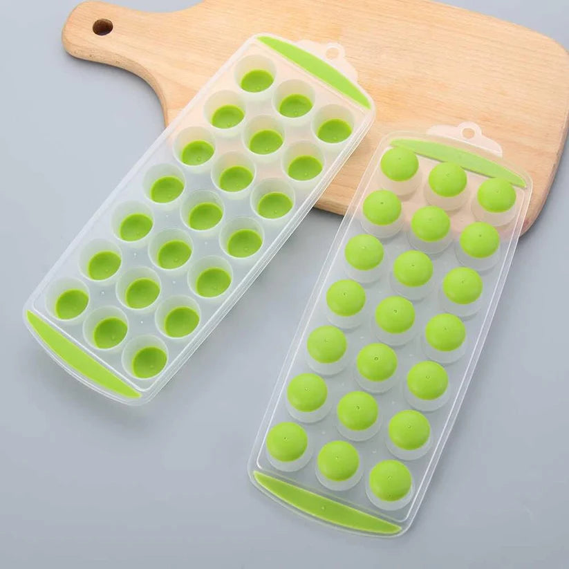 (Pack of 2) 21 Round Slots Diy Ice Cube Tray Summer Ice Mold Soft Silicone Ice Cream Tools
