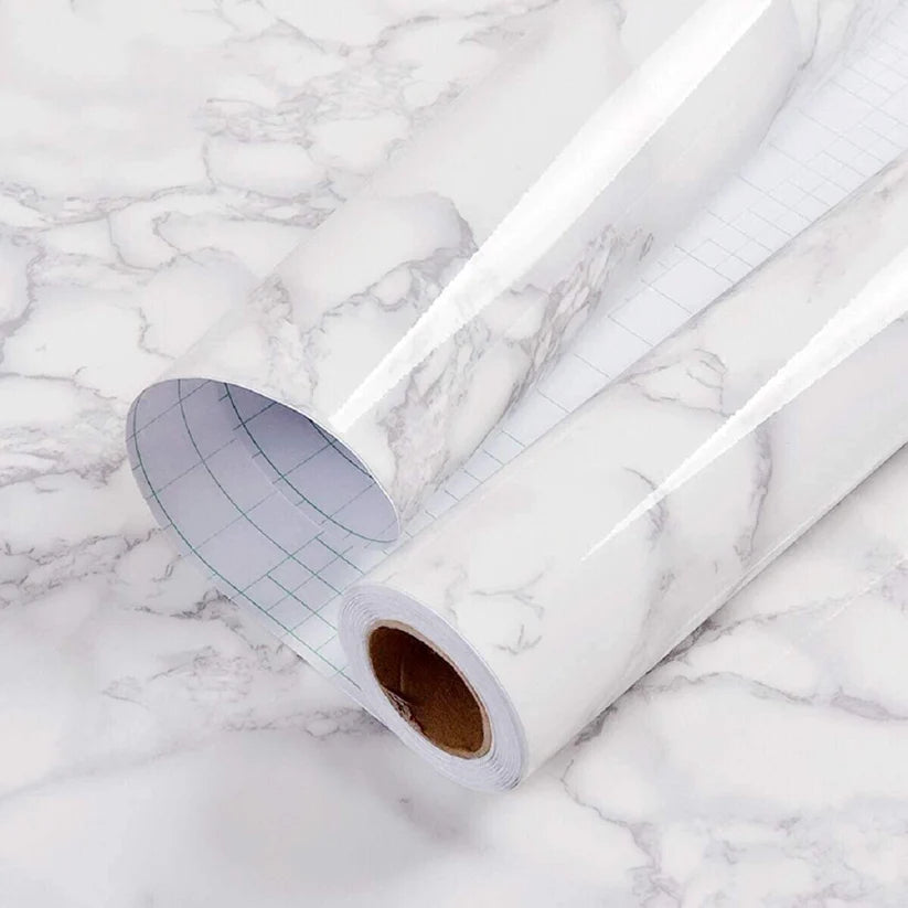 (Pack of 5) Self Adhesive White Marble Sheet for Kitchen - Waterproof Anti Oil & Heat Resistant Wallpaper Sheet (2 Feet x 6.5 feet)