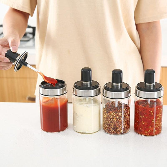 250ml Kitchen Condiment Jar Glass Seasoning Bottle With Spoon