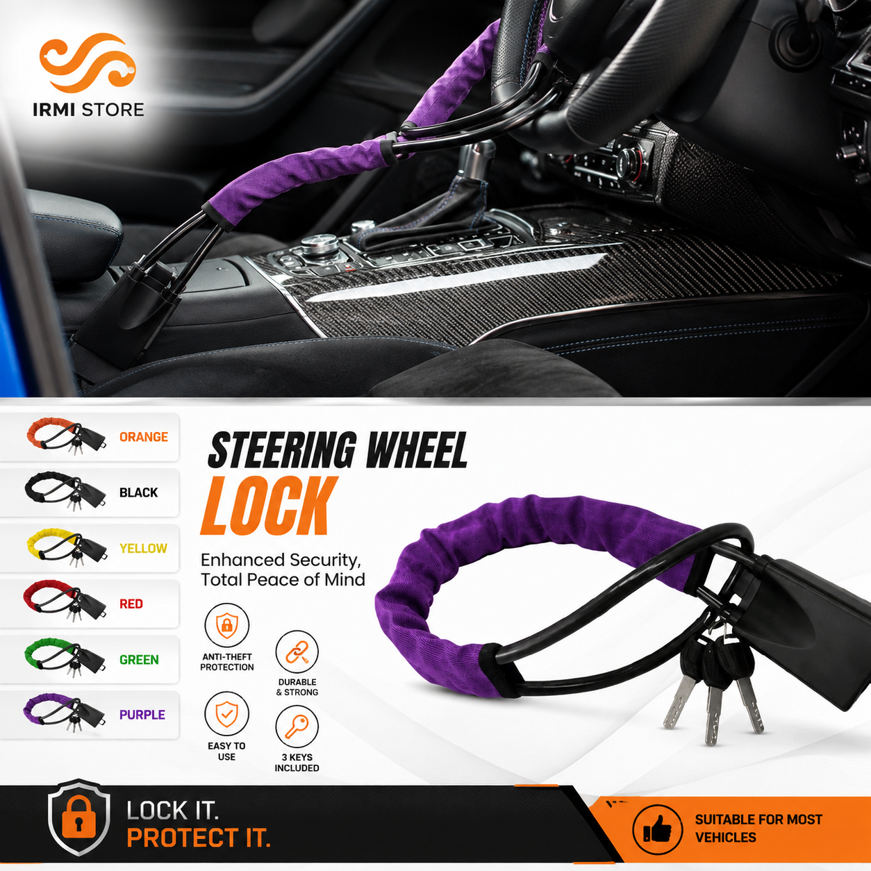 (Free Delivery) Heavy Duty Car Handbrake Anti-Theft Lock