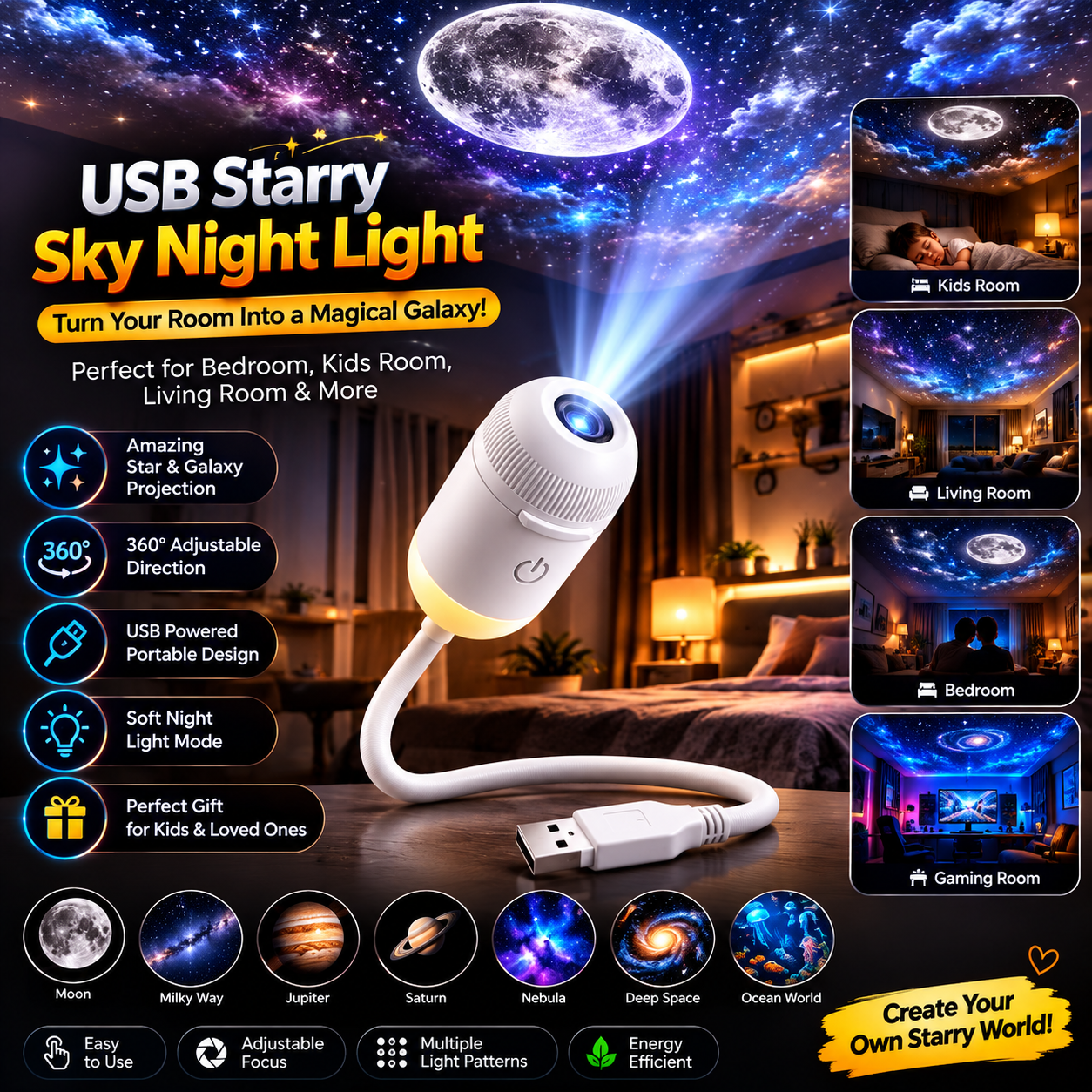 |Free Delivery| USB Starry Sky Night Light Projector