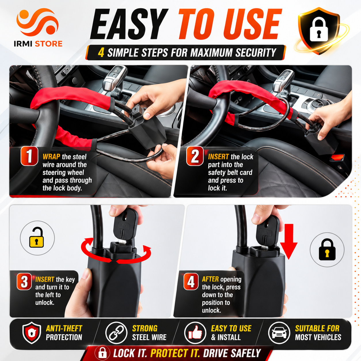 (Free Delivery) Heavy Duty Car Handbrake Anti-Theft Lock