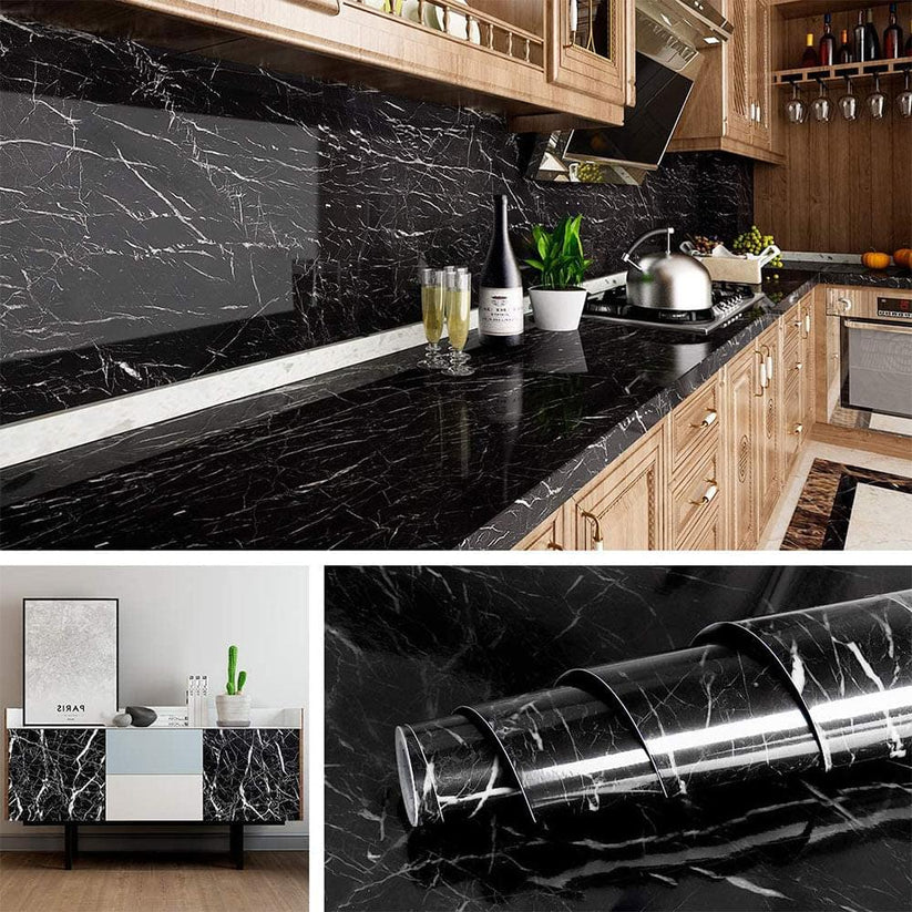 (Pack of 5) Self Adhesive Black Marble Sheet for Kitchen - Waterproof Anti Oil & Heat Resistant Wallpaper Sheet (2 Feet x 6.5 feet)