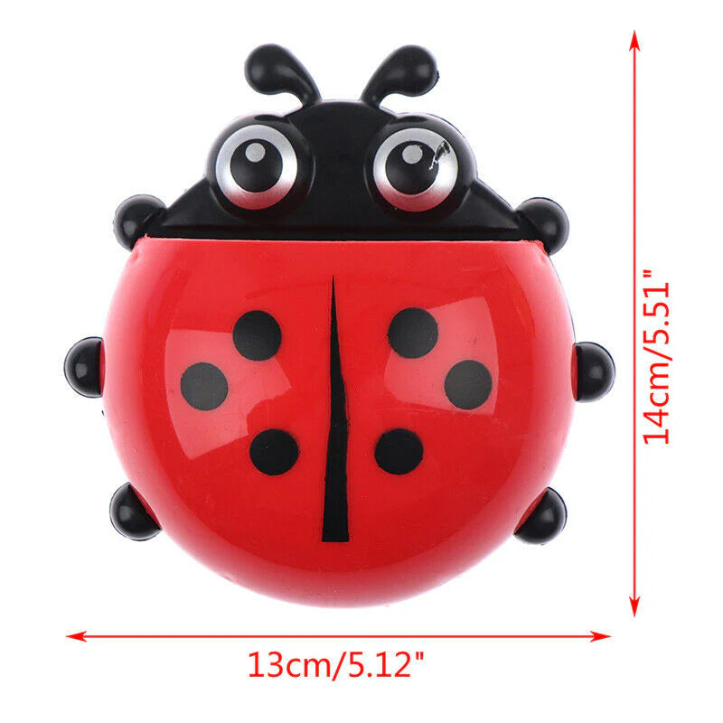 (Pack of 3) Ladybug Wall Toothbrush Holder Storage Toiletries Toothpaste Holders Tooth Brush Container Sticker to Stick (Random Color)