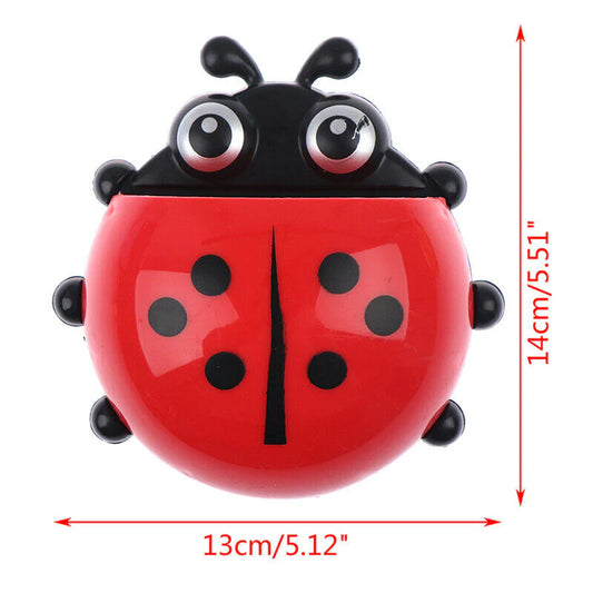 (Pack of 3) Ladybug Wall Toothbrush Holder Storage Toiletries Toothpaste Holders Tooth Brush Container Sticker to Stick (Random Color)